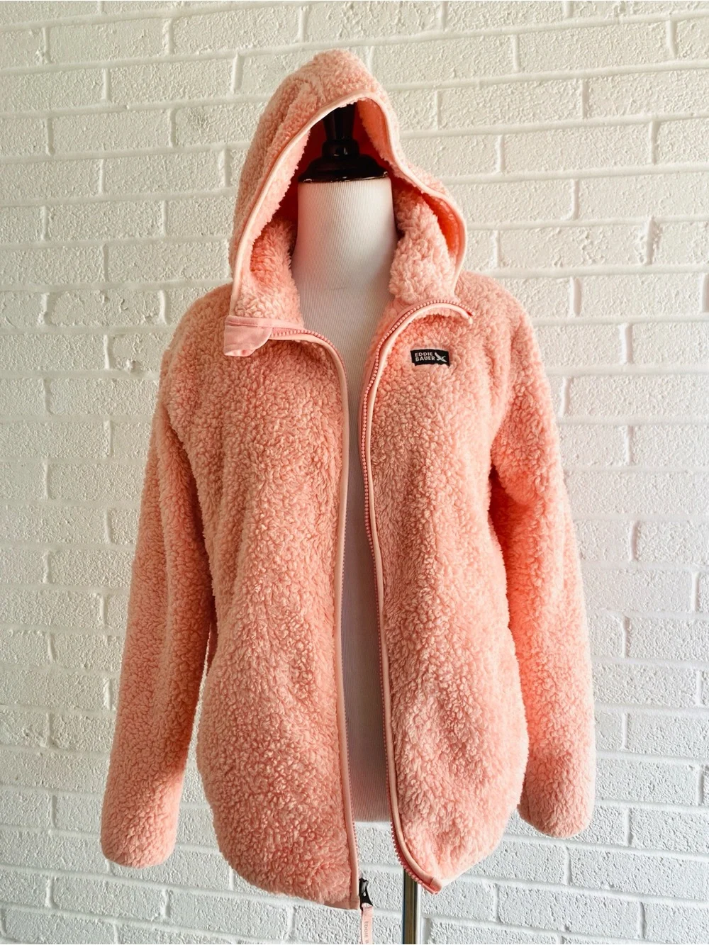 Eddie Bauer Youth Kid's High Pile Plush Sherpa Cozy Hooded  Jacket Pink Large